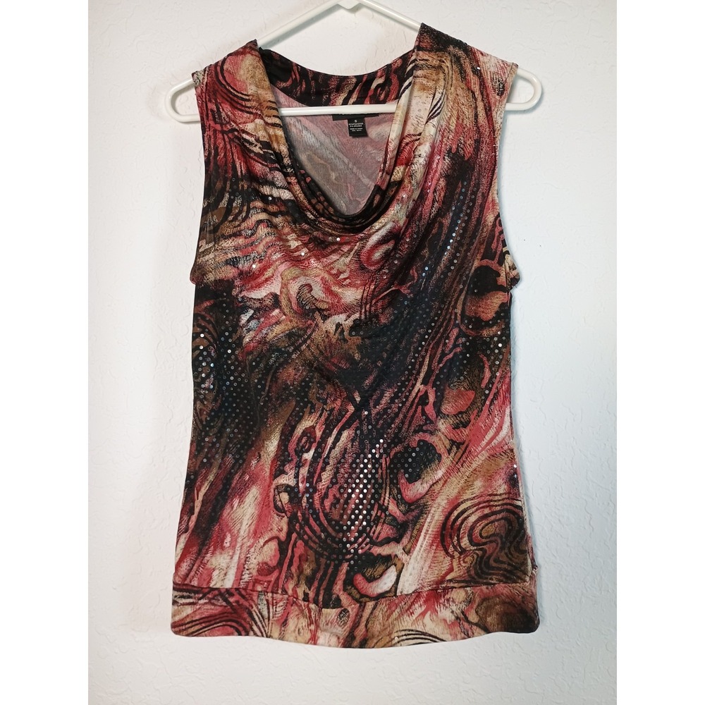 Alfani Women's S Cowl Neck Tank Top Blouse Embellished Sequins‎ Black Pink Tan